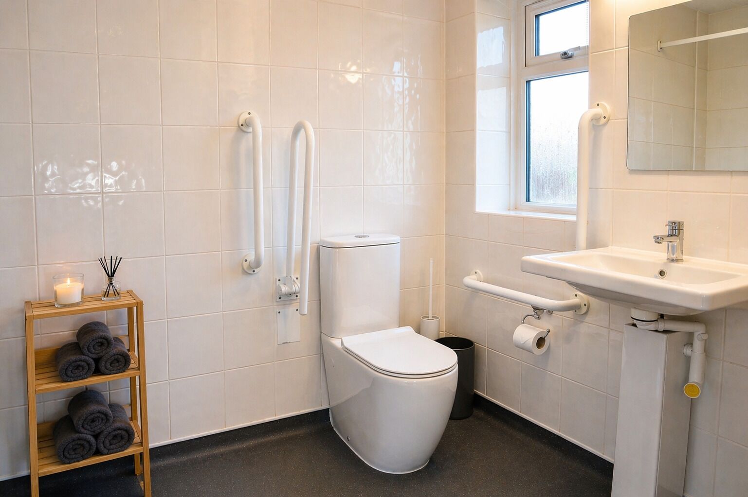 Shower, hair dryer, towels, shampoo