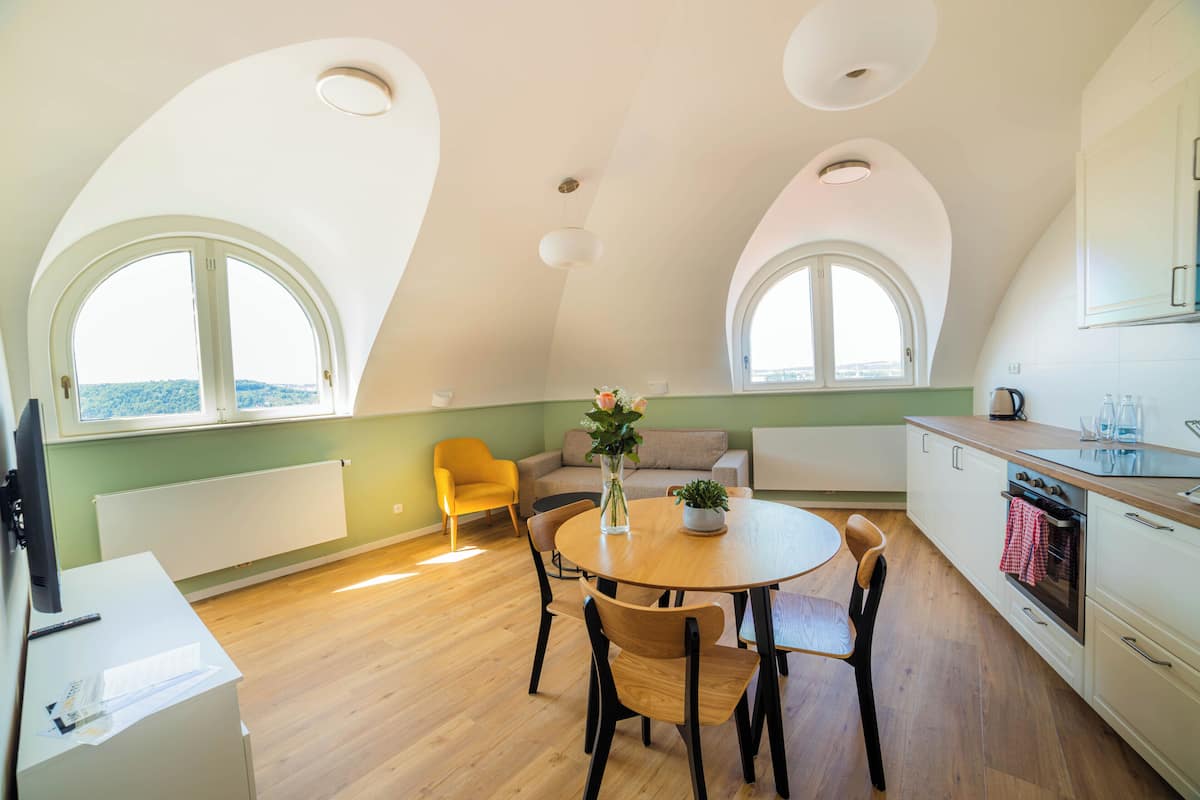 1 bedroom, desk, laptop workspace, iron/ironing board