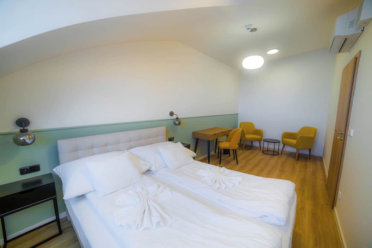 1 bedroom, desk, laptop workspace, iron/ironing board