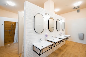 Shower, hair dryer, toilet paper