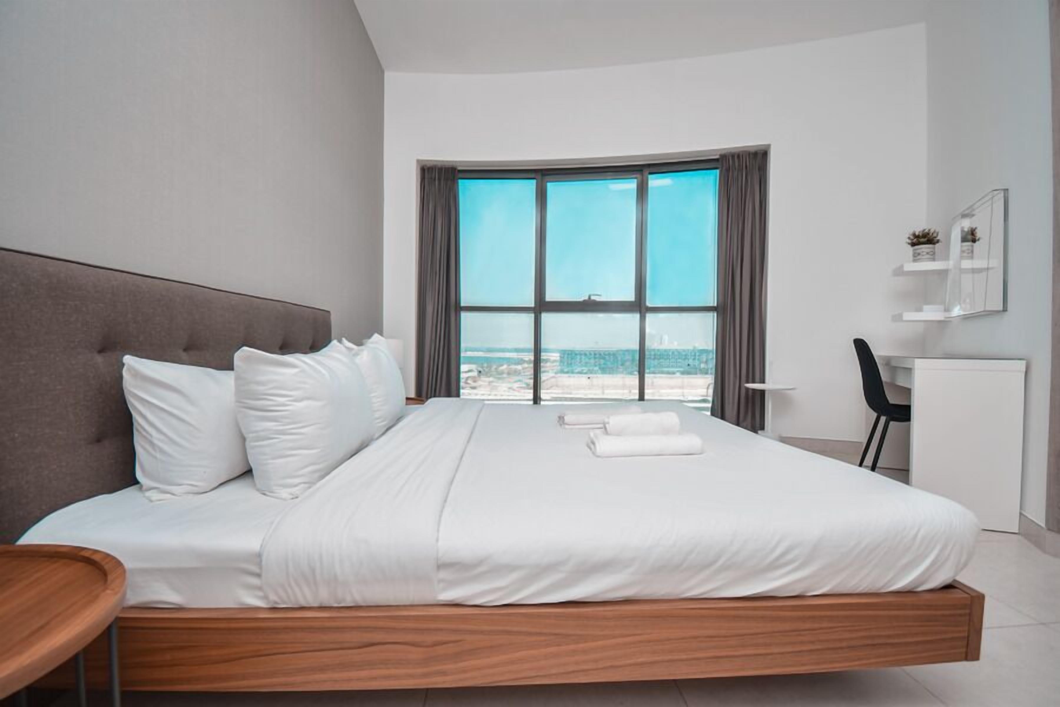 Căn hộ có tầm nhìn toàn cảnh, 2 phòng ngủ, quang cảnh thành phố | 2 phòng ngủ, bộ trải giường bằng vải cotton Ai Cập 