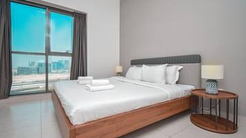 Apartemen Panorama, 2 kamar tidur, pemandangan kota | 2 kamar tidur, seprai katun Mesir, seprai premium, dan meja kerja