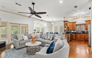 Smart TV, fireplace, music library, video library