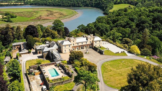A large estate with a swimming pool, a tennis court, and a well-maintained lawn. - Tamar Castle - Eleven Bedroom Castle, Sleeps 22 (Landulph)