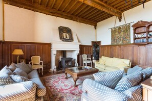 Télévision, cheminée, lecteur de DVD, table de tennis de table