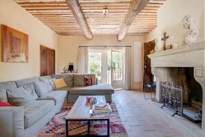 TV, fireplace, table football