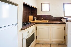 Fridge, microwave, dining tables