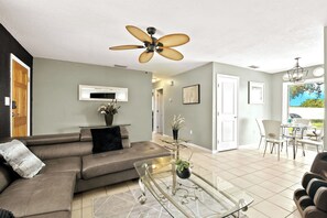Smart TV, fireplace, video games, books