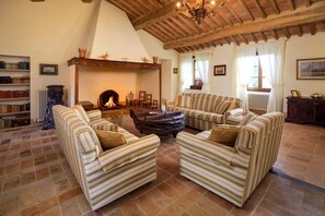 Cheminée, lecteur de DVD, table de tennis de table