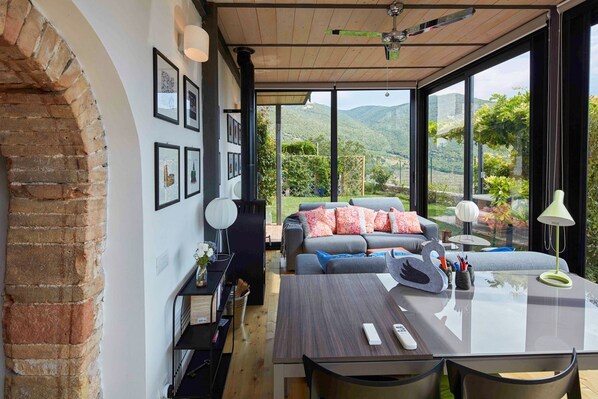 Smart TV, fireplace, DVD player, books