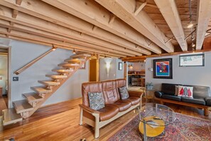 Smart TV, chimenea, reproductor de DVD y libros 