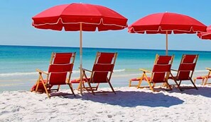 Beach nearby, sun-loungers, beach towels