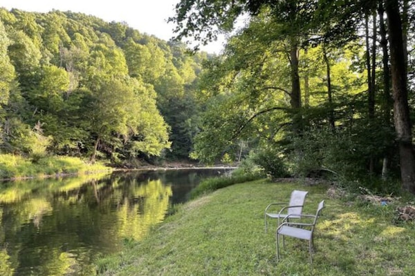 our grassy beach on Dry Fork River