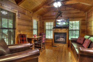 TV, fireplace, DVD player, foosball