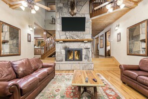 Televisión, chimenea y reproductor de DVD 