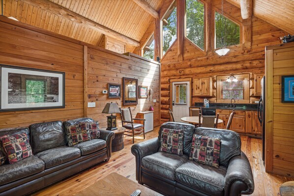 TV, fireplace, DVD player - Black Bear Lodge: Mountain-view Log Cabin Only 3 Miles from Downtown Gatlinburg (Gatlinburg)