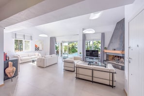 Televisión, chimenea y tenis de mesa