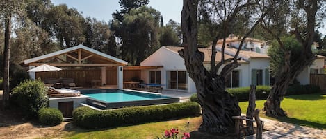 Outdoor pool, pool loungers