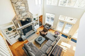 Smart TV, fireplace, video games, books