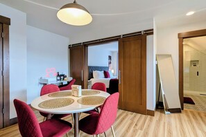 1 bedroom, desk, iron/ironing board, travel crib