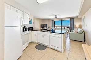 Fridge, microwave, oven, stovetop - Cozy Fall Retreat•Honeymooners•King•Steps to Beach•Balcony•W/D (Orange Beach)