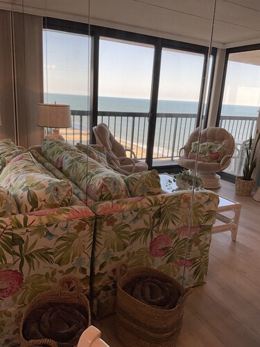 Beautiful beach and bay view at SeaWatch ocean condo.