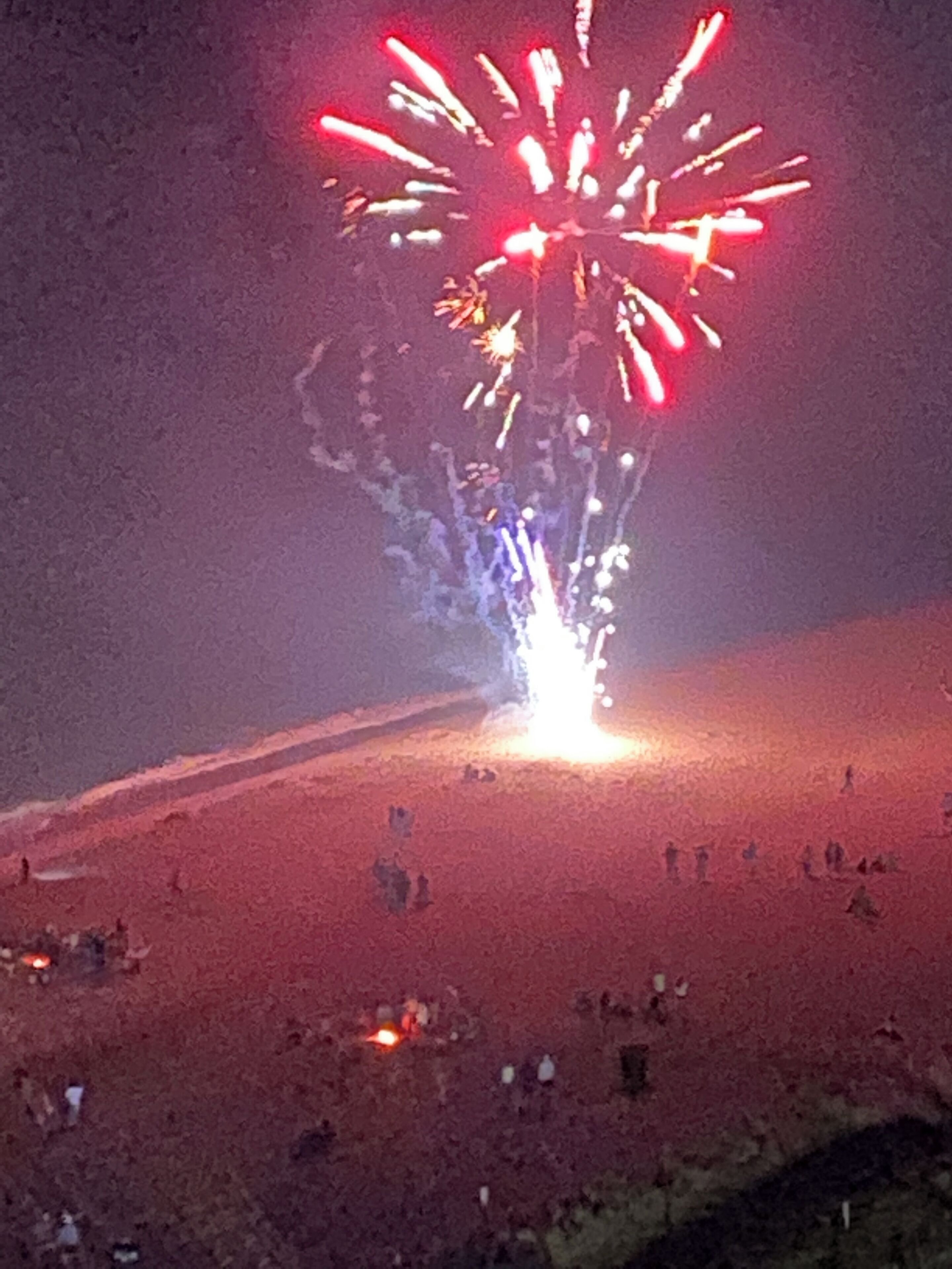 A nighttime scene with fireworks in the sky.