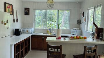 Fridge, microwave, oven, coffee/tea maker