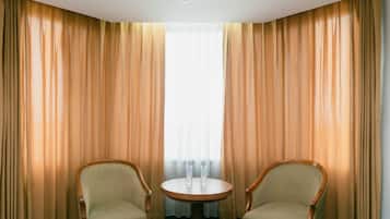 Desk, laptop workspace, free WiFi, bed sheets