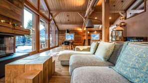 TV connectée, cheminée, lecteur de DVD