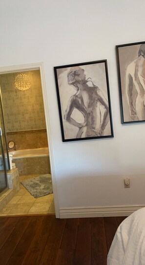 Combined shower/tub, hair dryer, towels, soap