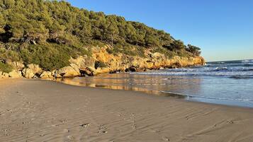 Beach nearby, sun-loungers, beach towels