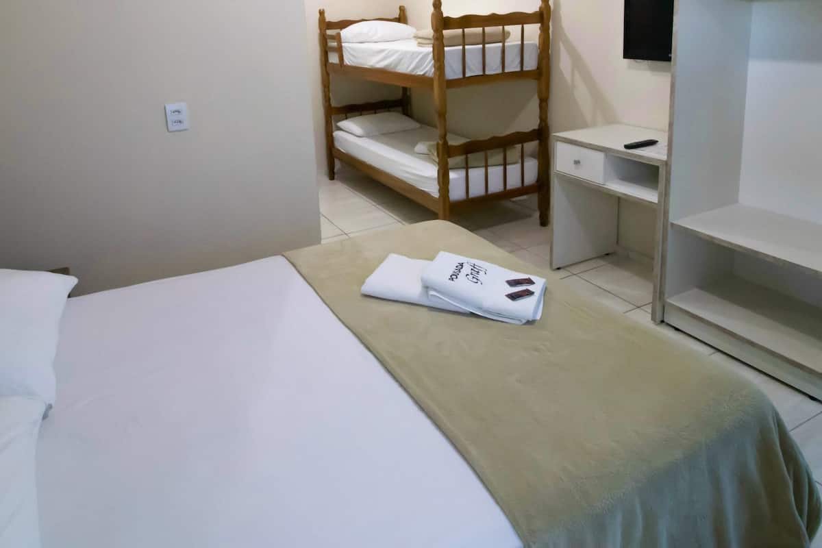 Desk, laptop workspace, free WiFi, bed sheets