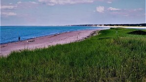 A beach with a person walking, grassy areas, and a clear sky. - Beautiful home!!! Private game room, swimming pool and pets allowed. (Sandwich)
