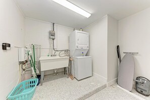 Hair dryer, towels, toilet paper