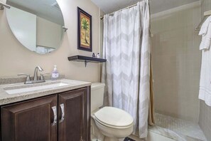 Combined shower/bathtub, hair dryer