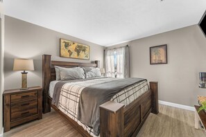 1 bedroom, blackout curtains, iron/ironing board, travel cot