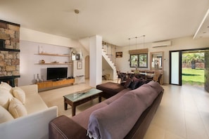 TV, fireplace
