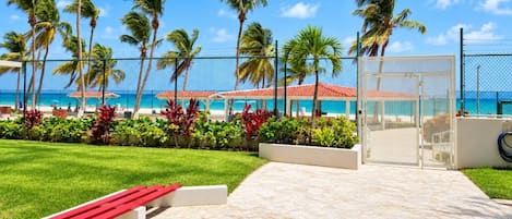 Landscaped beachfront common area.