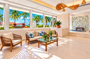 Enjoy the newly renovated lobby at Marbella del Caribe West, showcasing breathtaking ocean views