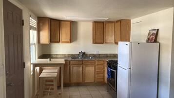 Fridge, oven, stovetop, electric kettle
