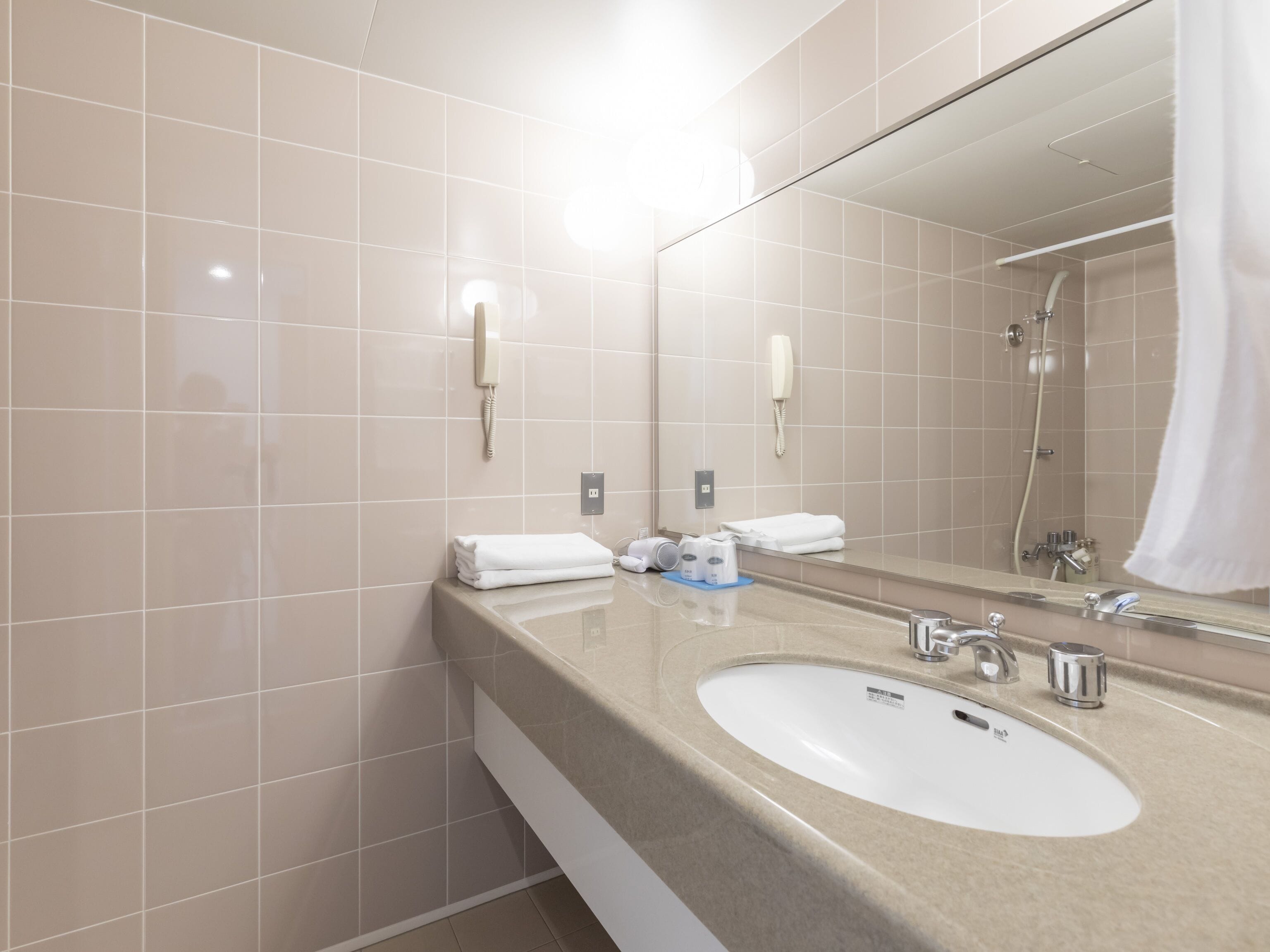 hair dryer, electronic bidet, towels, shampoo