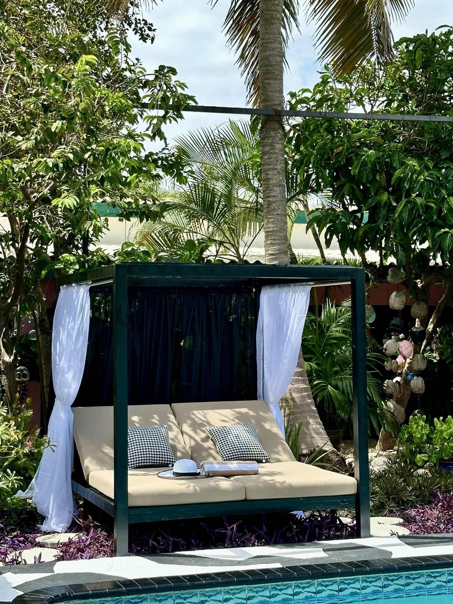 outdoor pool, pool loungers