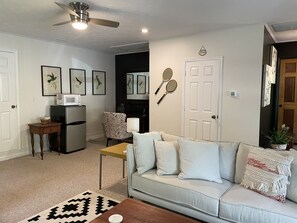 Smart TV, DVD player, books, video library