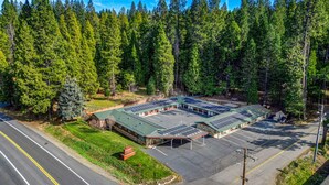 A building with a green roof and solar panels, surrounded by a forest. - Arnold Meadowmont Lodge (Arnold)