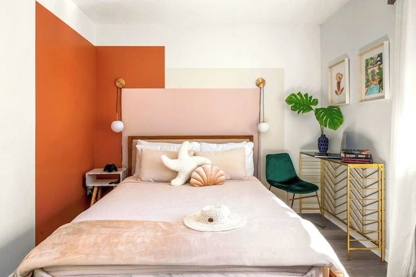 Queen bedroom is a comfy space for kids and adults, alike