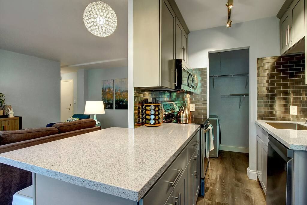 Large counter top makes food preparation easy. 