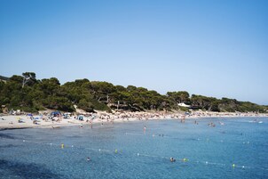 On the beach, white sand