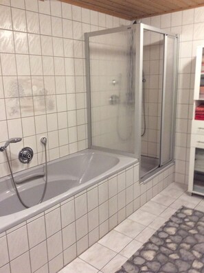 Combined shower/bathtub, hair dryer, towels, toilet paper - Vacation apartment in the Erlenbach district (Erbach)