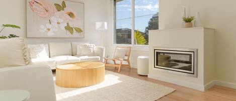 TV, fireplace